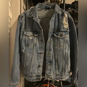 Distressed Jean Jacket Biker Denim